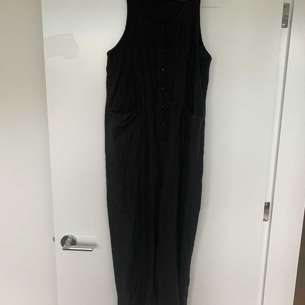 Beaton Linen Black Jumpsuit Size Small